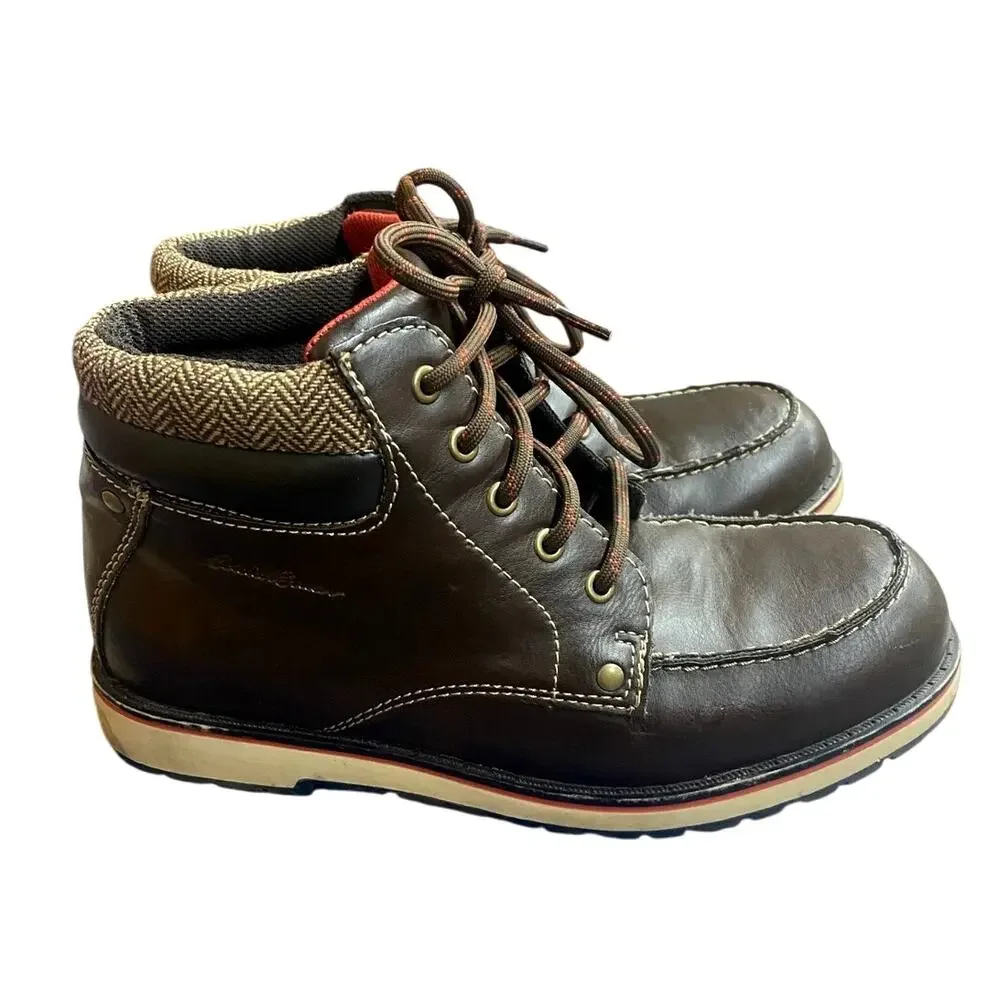 Eddie Bauer Tom Boots Mens Boys 5M Brown Leather Lace Up Ankle Cushion Padded - Picture 2 of 9